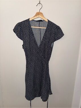 Brandy Melville Black Floral Wrap Mini Dress